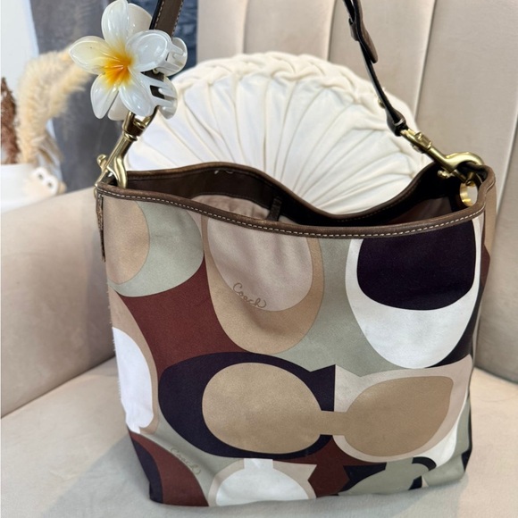 Vintage Coach Scarf Print Multicolor Signature Monogram Shoulder Handbag Purse - Picture 1 of 13